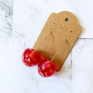 Cherry Drop Dangle Pink Red Speckled Earrings